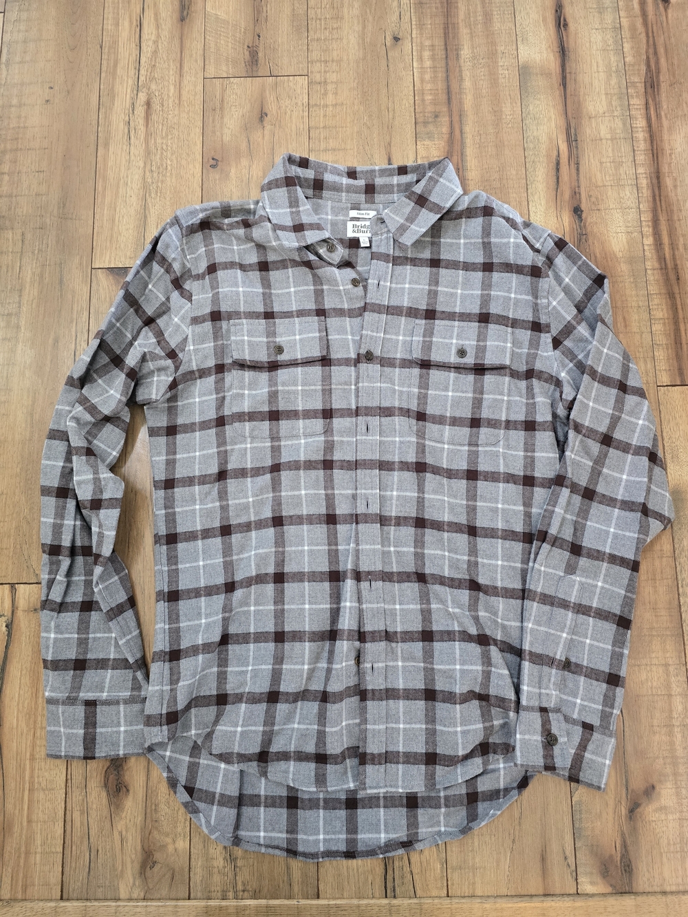 Men's Plaid Button-Up Shirt - Gray & Brown